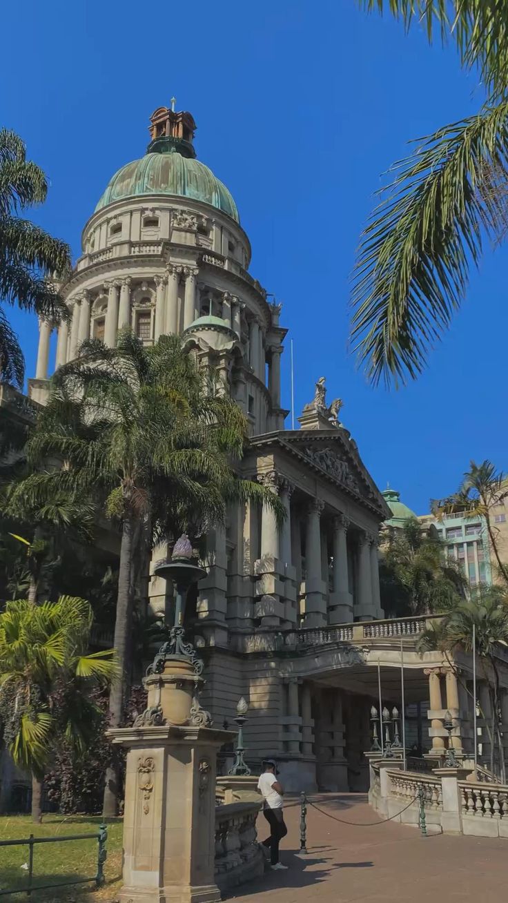 Durban City Hall surrounded by palm trees